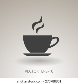 Flat long shadow Cup of hot drink icon, vector illustration
