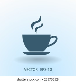 Flat long shadow Cup of hot drink icon, vector illustration