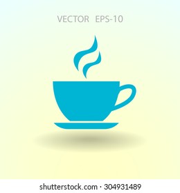 Flat long shadow Cup of hot drink icon, vector illustration