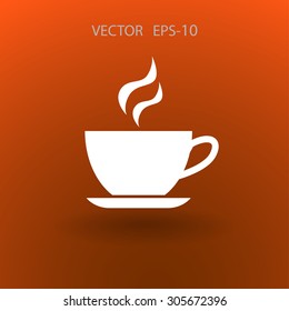 Flat long shadow Cup of hot drink icon, vector illustration
