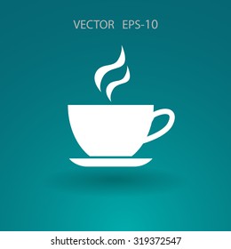Flat long shadow Cup of hot drink icon, vector illustration