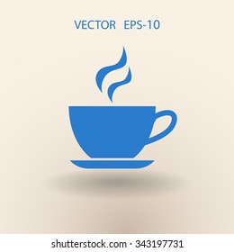 Flat long shadow Cup of hot drink icon, vector illustration