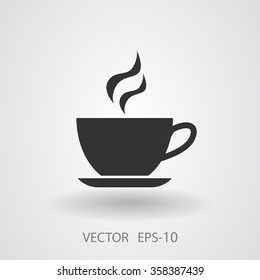 Sombra plana larga Taza del icono de la bebida caliente, ilustración vectorial