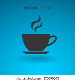 Flat long shadow Cup of hot drink icon, vector illustration