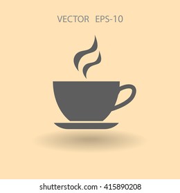 Flat long shadow Cup of hot drink icon, vector illustration