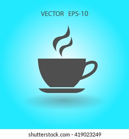 Flat long shadow Cup of hot drink icon, vector illustration