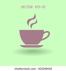 Flat long shadow Cup of hot drink icon, vector illustration