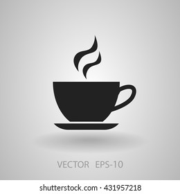 Flat long shadow Cup of hot drink icon, vector illustration