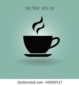 Flat long shadow Cup of hot drink icon, vector illustration
