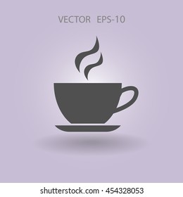 Flat long shadow Cup of hot drink icon, vector illustration