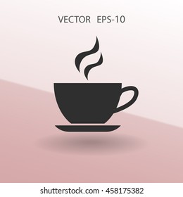 Flat long shadow Cup of hot drink icon, vector illustration