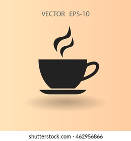 Flat long shadow Cup of hot drink icon, vector illustration