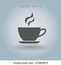 Flat long shadow Cup of hot drink icon, vector illustration