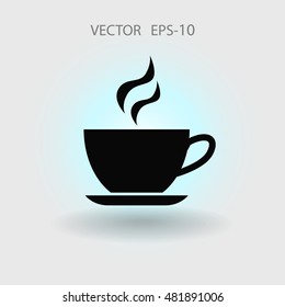 Flat long shadow Cup of hot drink icon, vector illustration