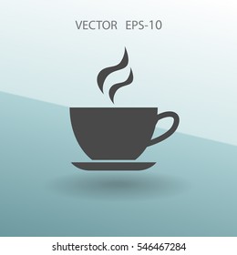 Flat long shadow Cup of hot drink icon, vector illustration