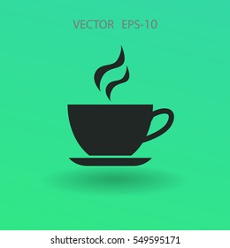Flat long shadow Cup of hot drink icon, vector illustration