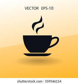 Flat long shadow Cup of hot drink icon, vector illustration