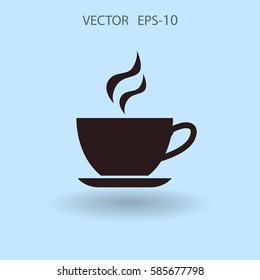 Flat long shadow Cup of hot drink icon, vector illustration