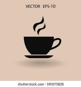 Flat long shadow Cup of hot drink icon, vector illustration