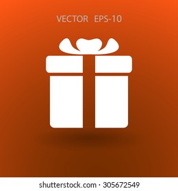 Flat long shadow Gift box icon, vector illustration