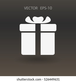 Flat long shadow Gift box icon, vector illustration