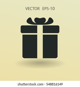 Flat long shadow Gift box icon, vector illustration