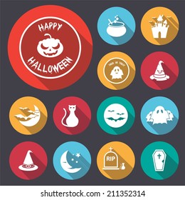 flat long shadow halloween icon set.