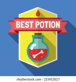 Flat long shadow Halloween sign with potion. Vector illustration.