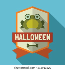 Flat long shadow Halloween sign with toad. Vector illustration.