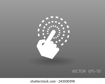 Icono de toque de mano largo plano, ilustración vectorial