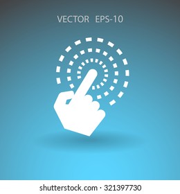 Icono de toque de mano largo plano, ilustración vectorial