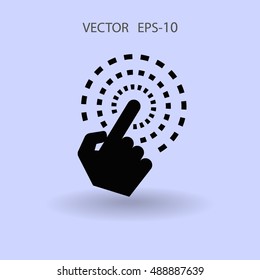 Icono de toque de mano largo plano, ilustración vectorial