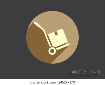 Flat long shadow Hand truck icon, vector illustration