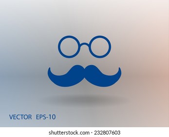 Flat long shadow Hipster retro style mustache and eyeglasses icon, vector illustration