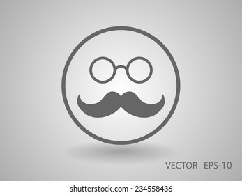 Flat long shadow Hipster retro style mustache and eyeglasses icon, vector illustration
