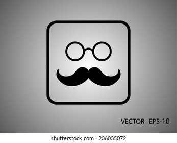 Flat long shadow Hipster retro style mustache and eyeglasses icon, vector illustration