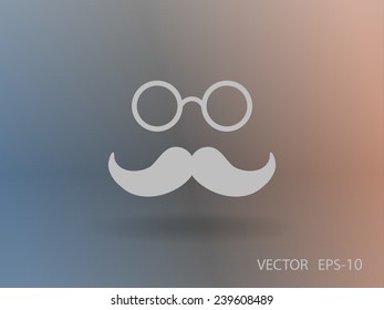 Flat long shadow Hipster retro style mustache and eyeglasses icon, vector illustration