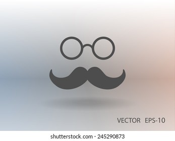 Flat long shadow Hipster retro style mustache and eyeglasses icon, vector illustration