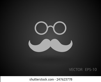 Flat long shadow Hipster retro style mustache and eyeglasses icon, vector illustration