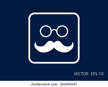 Flat long shadow Hipster retro style mustache and eyeglasses icon, vector illustration