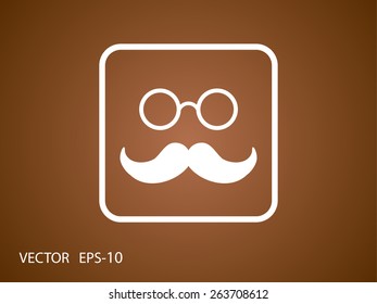 Flat long shadow Hipster retro style mustache and eyeglasses icon, vector illustration