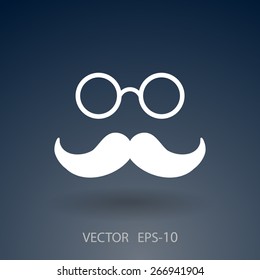 Flat long shadow Hipster retro style mustache and eyeglasses icon, vector illustration