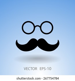 Flat long shadow Hipster retro style mustache and eyeglasses icon, vector illustration