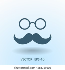 Flat long shadow Hipster retro style mustache and eyeglasses icon, vector illustration