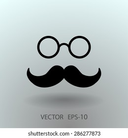 Flat long shadow Hipster retro style mustache and eyeglasses icon, vector illustration