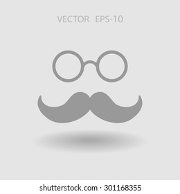Flat long shadow Hipster retro style mustache and eyeglasses icon, vector illustration