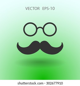 Flat long shadow Hipster retro style mustache and eyeglasses icon, vector illustration