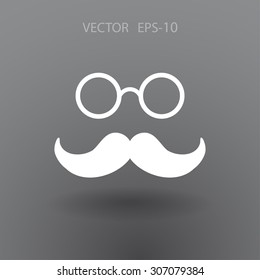 Flat long shadow Hipster retro style mustache and eyeglasses icon, vector illustration
