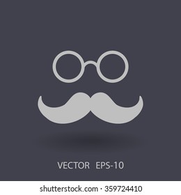 Flat long shadow Hipster retro style mustache and eyeglasses icon, vector illustration