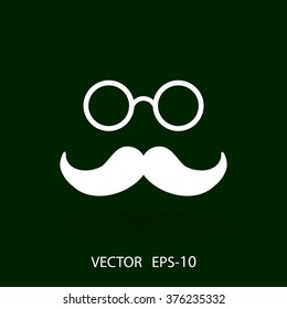 Flat long shadow Hipster retro style mustache and eyeglasses icon, vector illustration